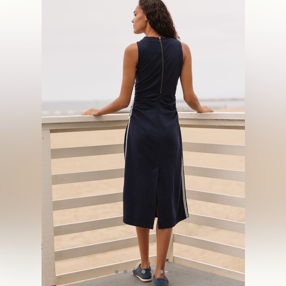 🌼 Anthropologie Daily Practice Navy Sleeveless Floral Embroidered XL Cinch Dress - Picture 4 of 17